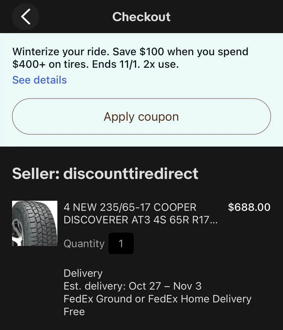 Ford Maverick Discount Tire Direct eBay $100 off $400 078DE9E0-2FD2-4C35-88BE-532018B24E26