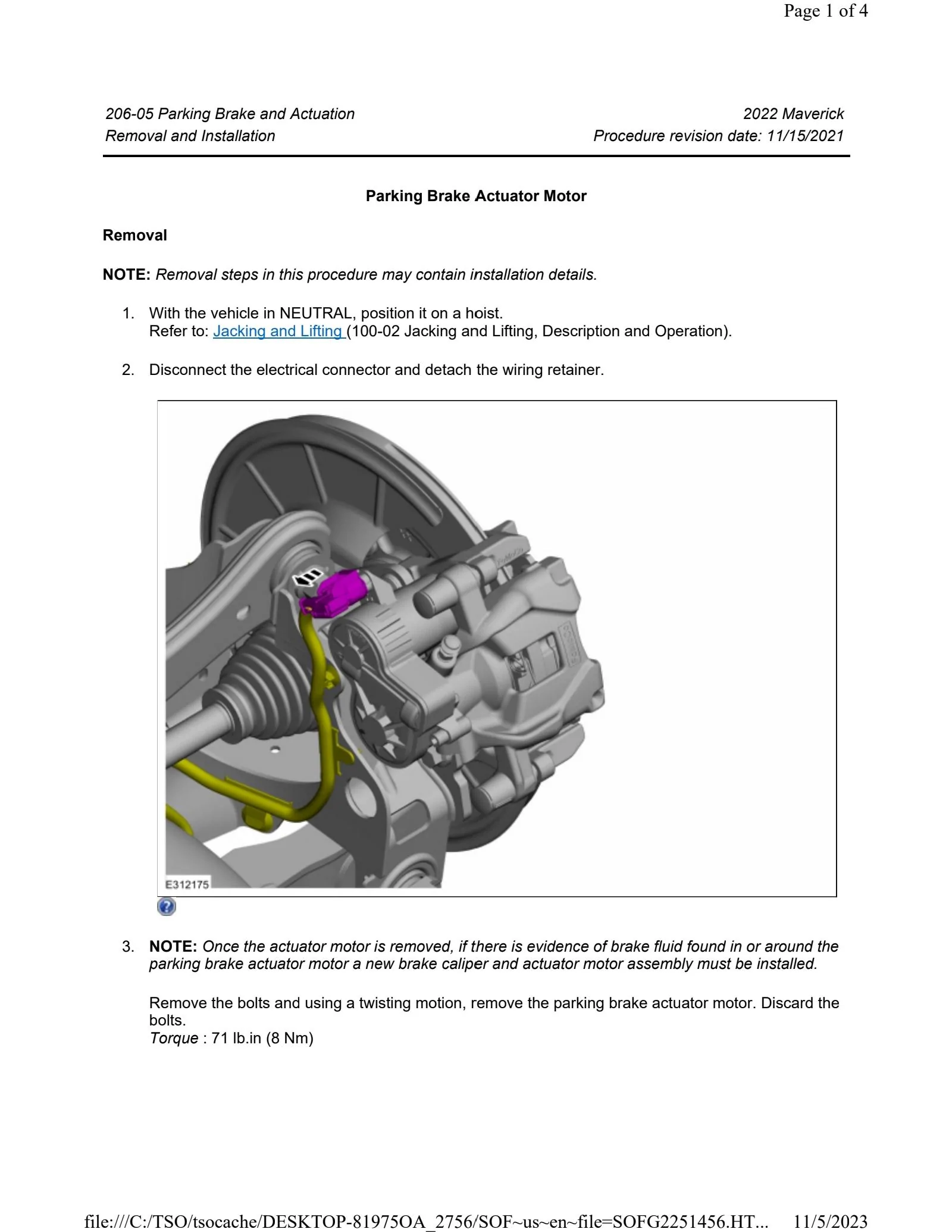 Ford Maverick Brake job without going into brake maintenance mode Parking Brake Actuator Motor Removal_231105_103427_1