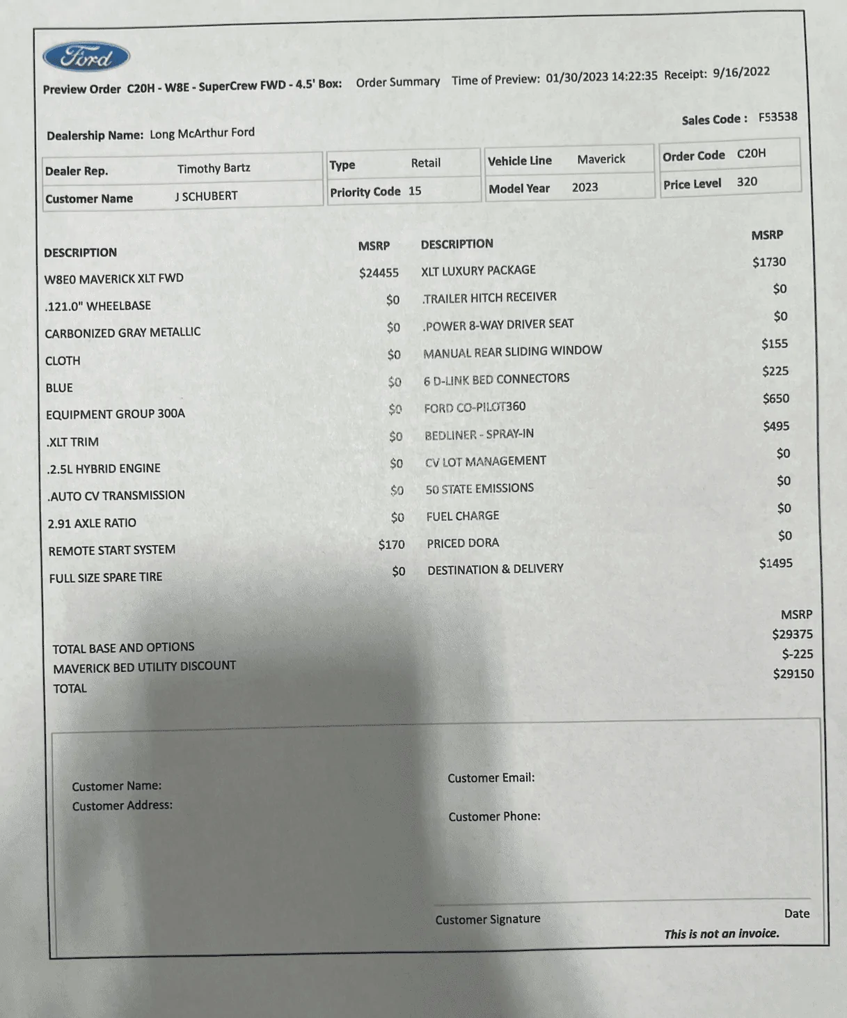 Ford Maverick 2023 XLT Lux - Bought @ Long McArthur Ford 2023 Maverick Order