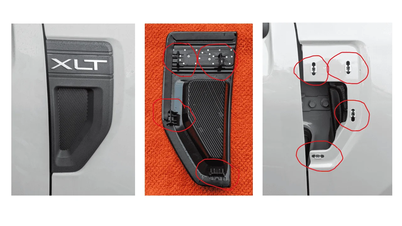 Ford Maverick Fender Badge - Location of Push Tabs & Body Insert Points Fender.Badg