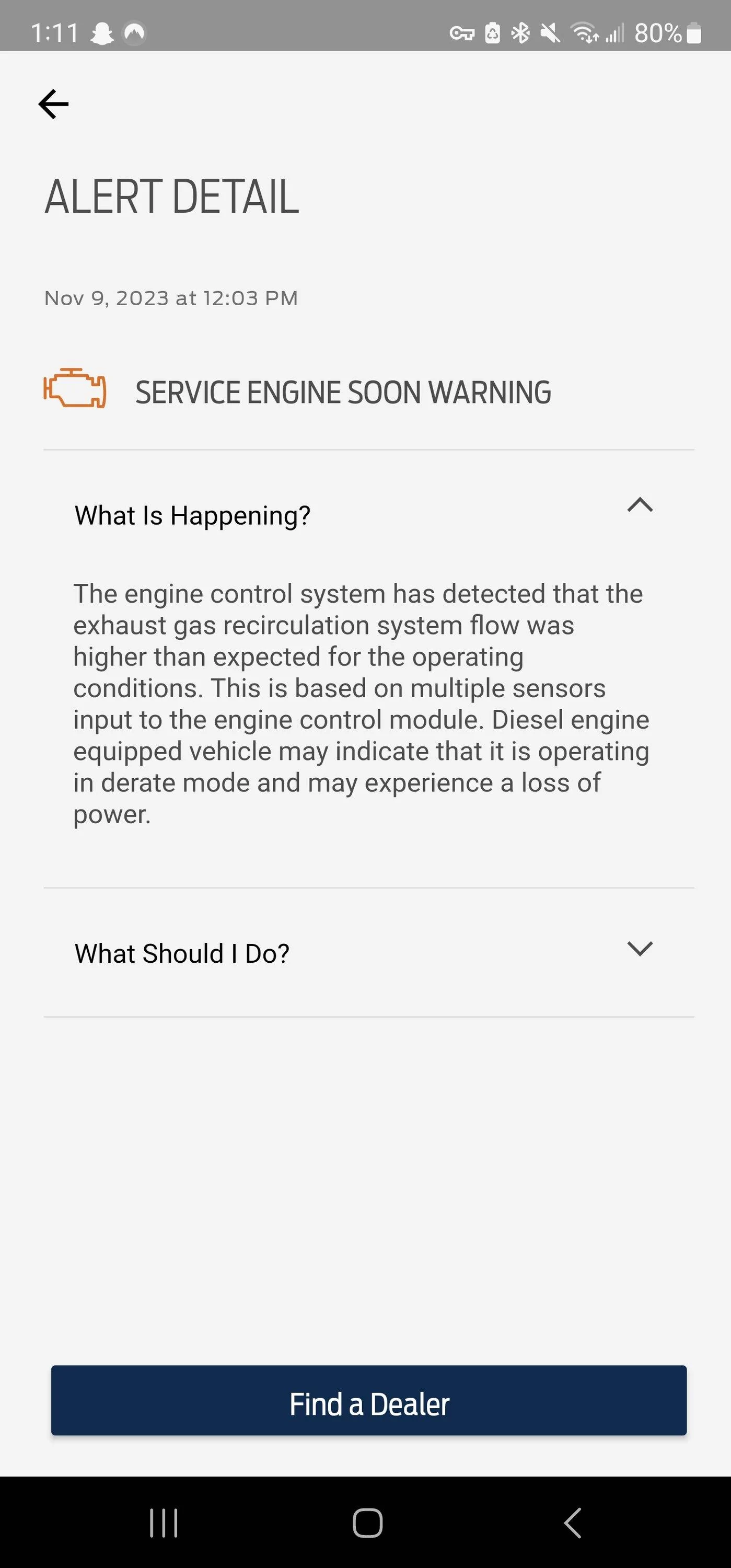 Ford Maverick Service Engine Soon: Engine control system has detected that the exhaust gas recirculation system flow was higher than expected for operating cond. Screenshot_20231109_131113_FordPass