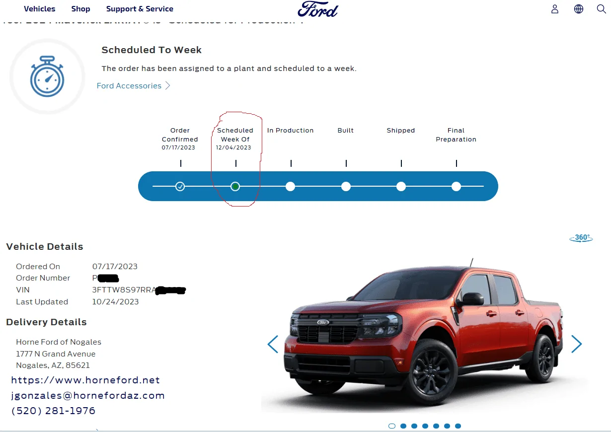 Ford Maverick Interesting - MY2024 Maverick - Different Status Details from Two Sources on Ford Website OrderStatusFromEmailLink-Blurred