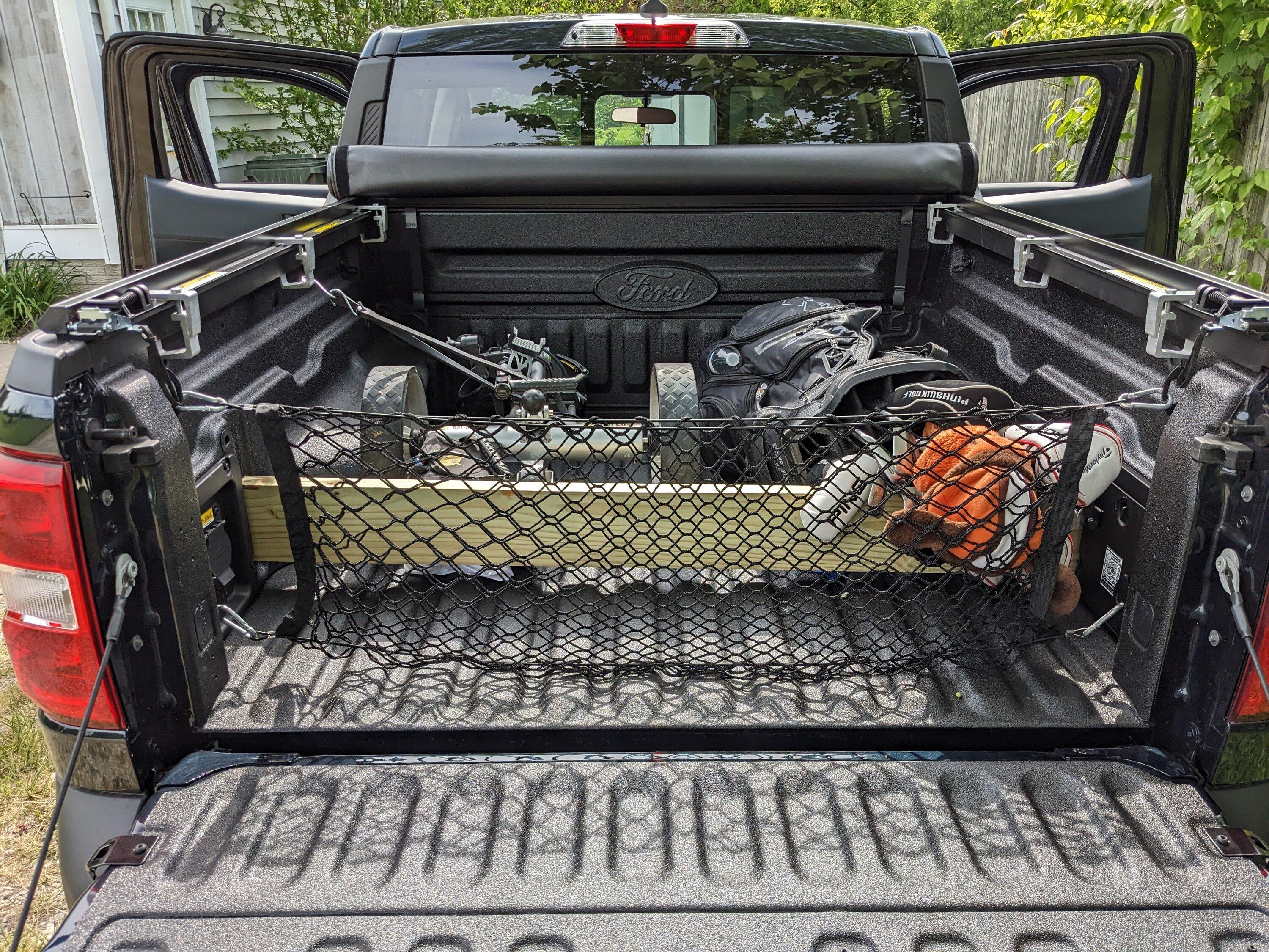 Ford Maverick DIY Bed Divider with Grocery Hooks PXL_20230528_204750537