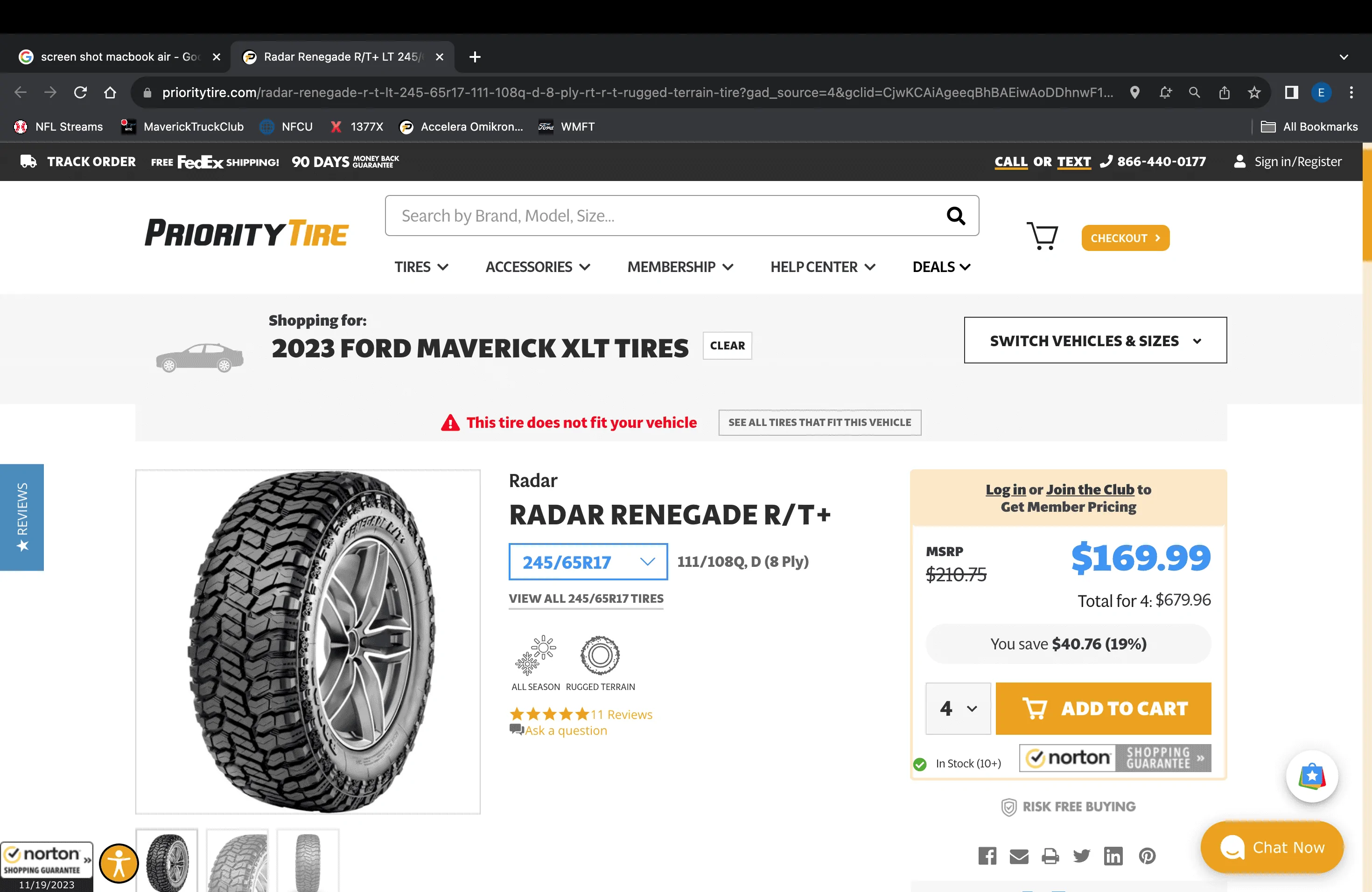 Ford Maverick Radar Tires 1700422251991