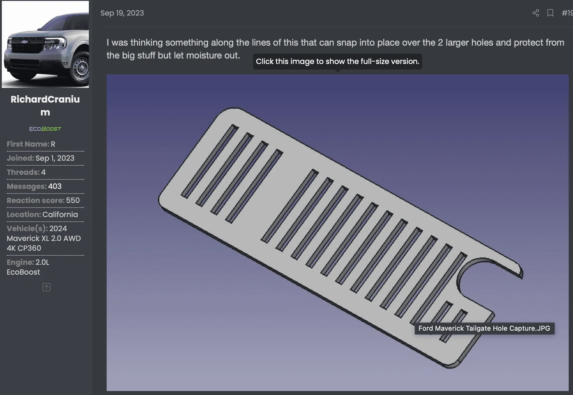 Ford Maverick 3D Printed Tailgate Hole Caps Screenshot 2023-11-20 at 10.02.44 PM