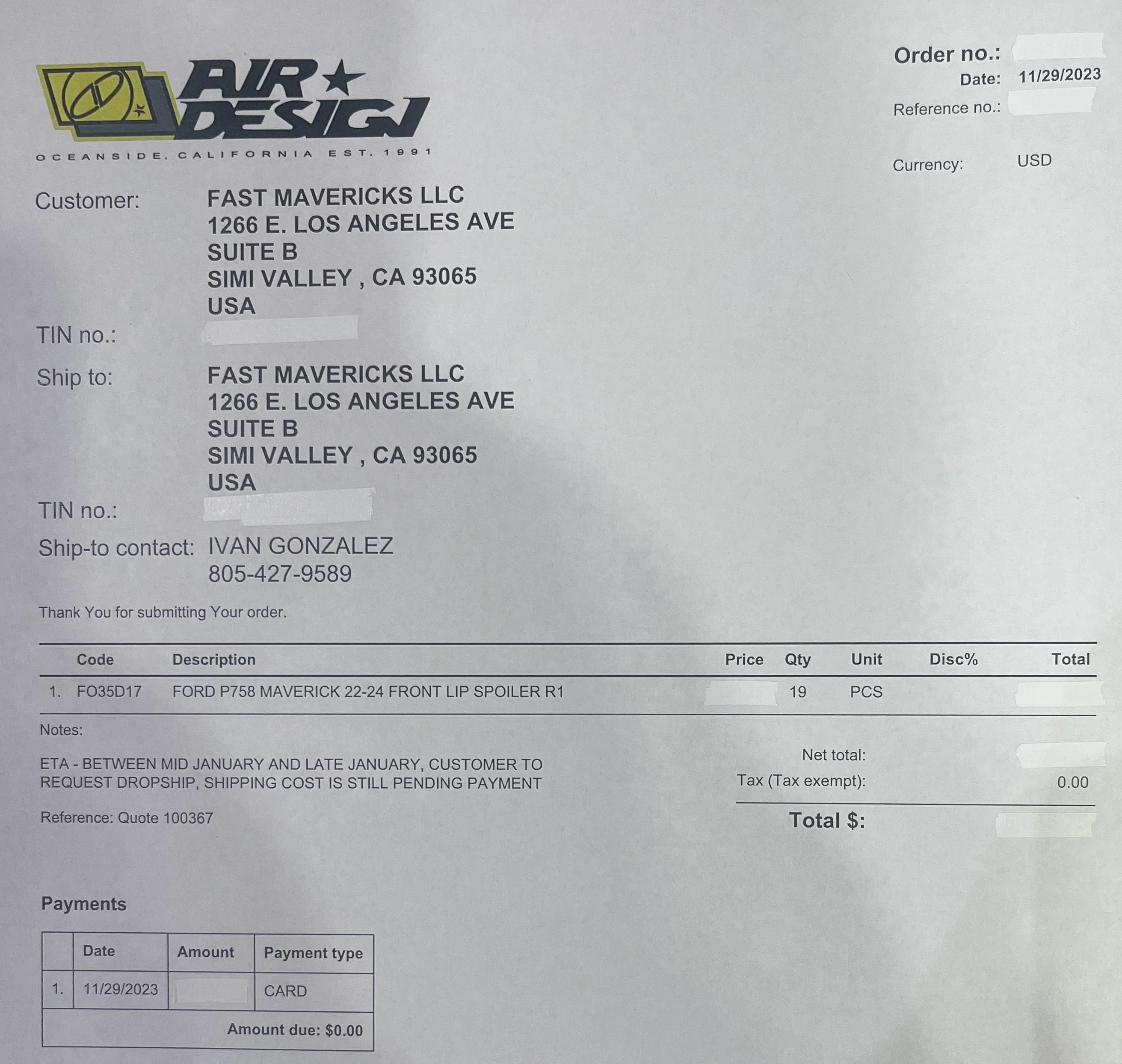 Ford Maverick 18 AIR DESIGN FRONT LIPS FOR SALE 347D38AE-B080-42B6-9D8A-2B781661B46F