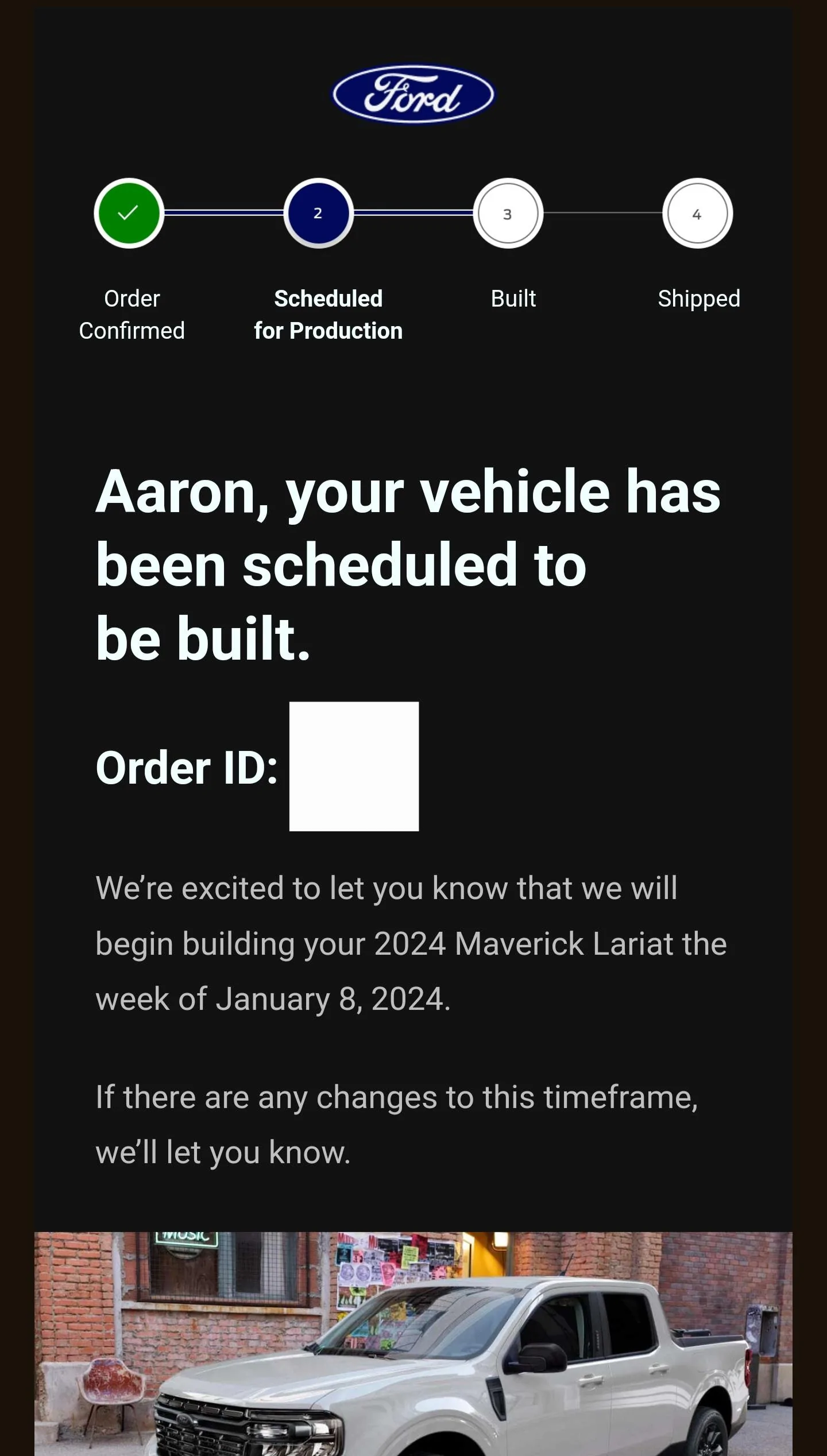 Ford Maverick 11/30/23 Scheduling Email Received Group [EMAILS NOW ARRIVING!] Screenshot_20231130_133358_Gmail