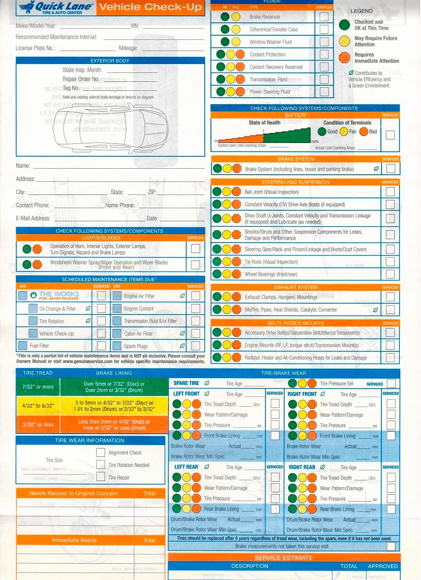 Ford Maverick DIY Maintenance multi-point inspection sheet 1701401814607