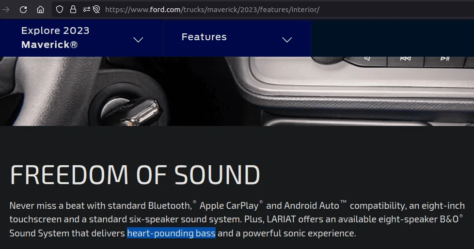 Ford Maverick How many watts in B&O system and standard audio system? 1702343294972