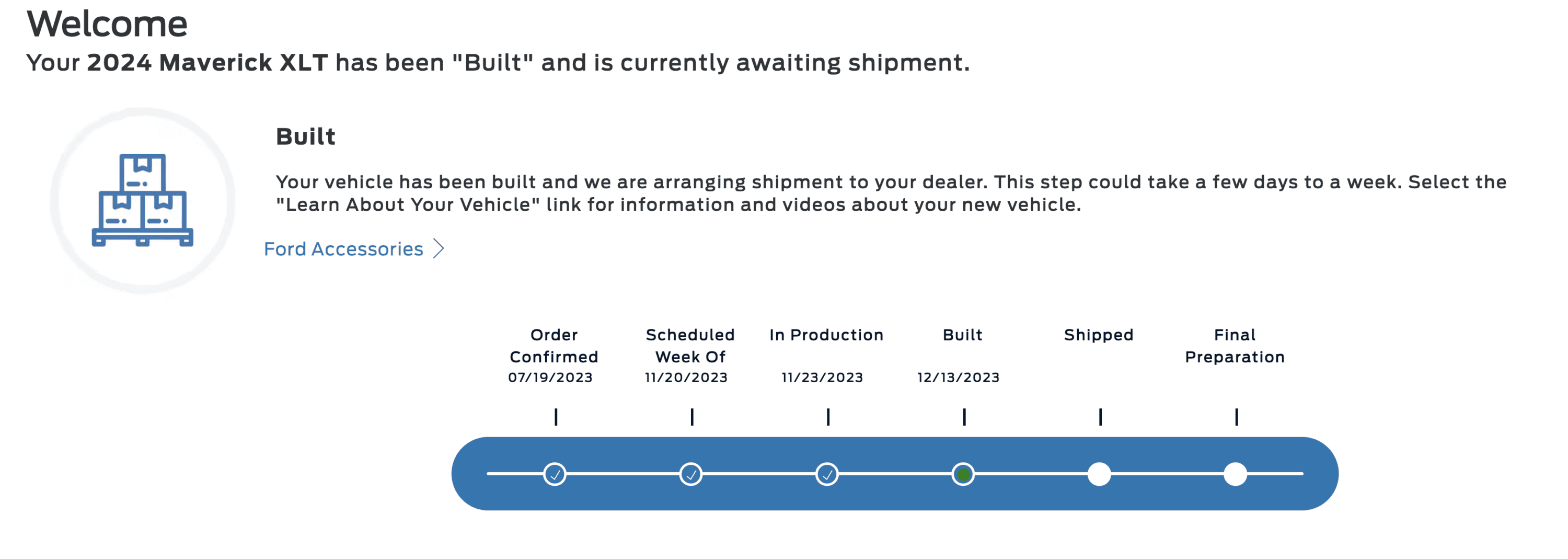 Ford Maverick Anyone here with a 11/13 build week or later had their production delayed? Screenshot 2023-12-16 at 10.11.02 AM