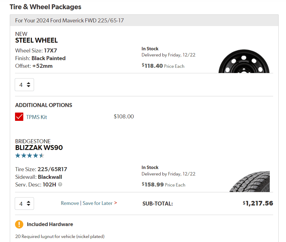 Ford Maverick Dealership has a deal on winter tires/rims. Thoughts? 1703093094213