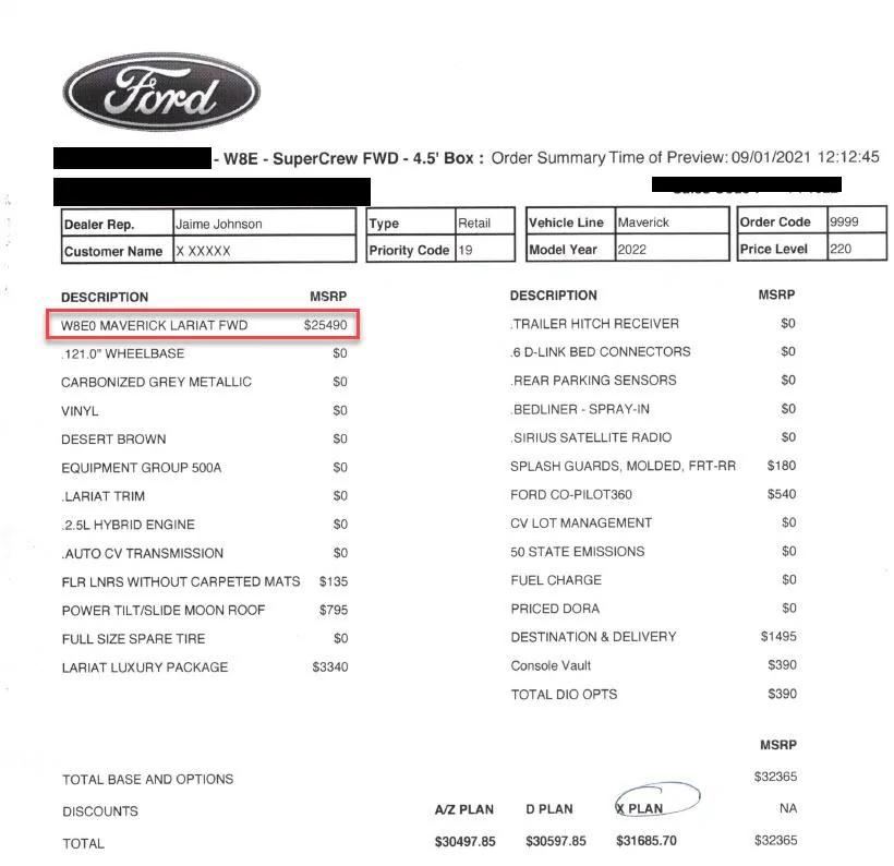 Ford Maverick Price hike on 2024 Maverick XL - $415 22 Maverick Order