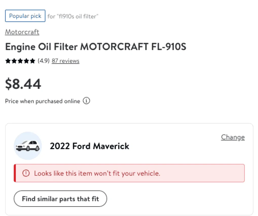 Ford Maverick Hybrid Default Oil Filter - FL-910-S or FL-910? 1704047390727