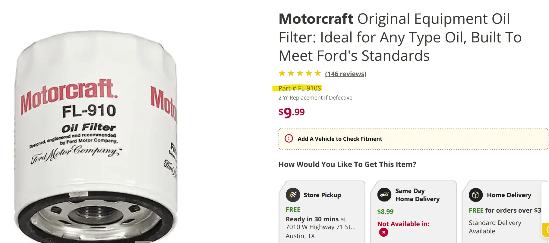 Ford Maverick Hybrid Default Oil Filter - FL-910-S or FL-910? 1704069056636