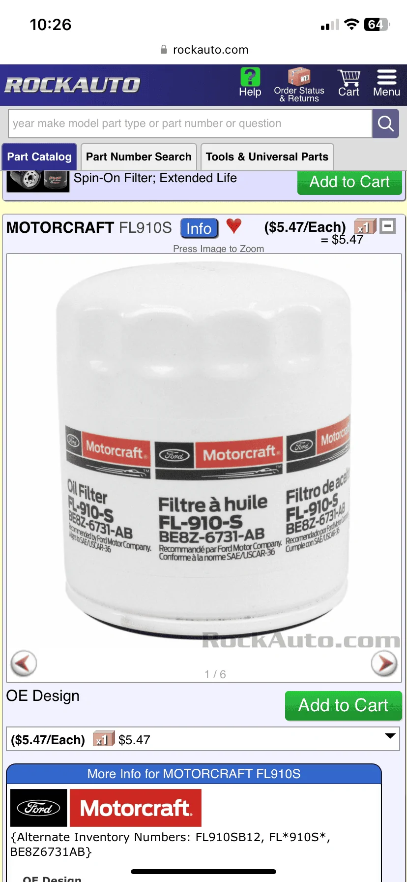 Ford Maverick Hybrid Default Oil Filter - FL-910-S or FL-910? IMG_0258