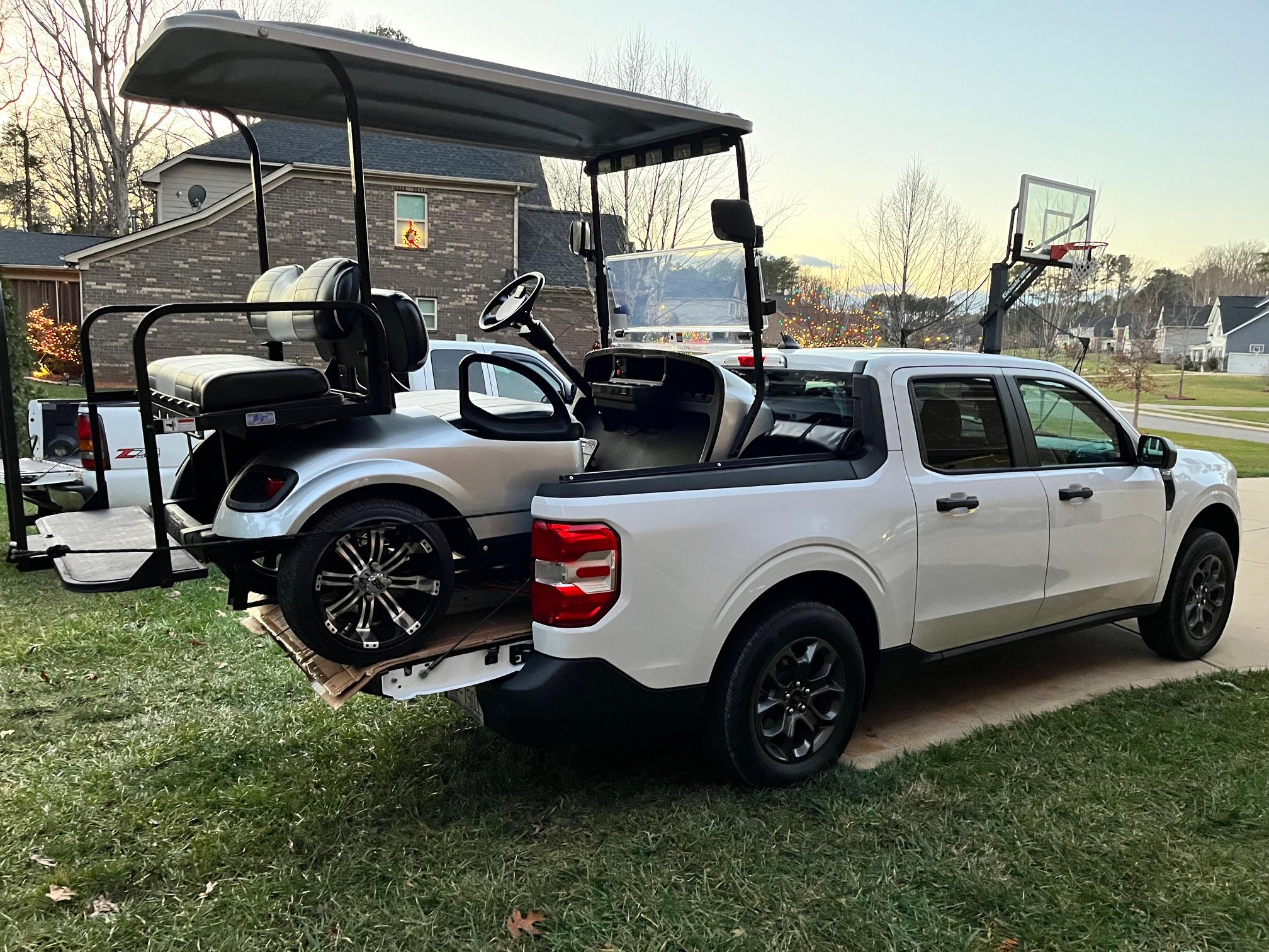 Ford Maverick Look What I Can Do! Hauled 700 lbs golf cart 200 miles Loaded Golf Cart