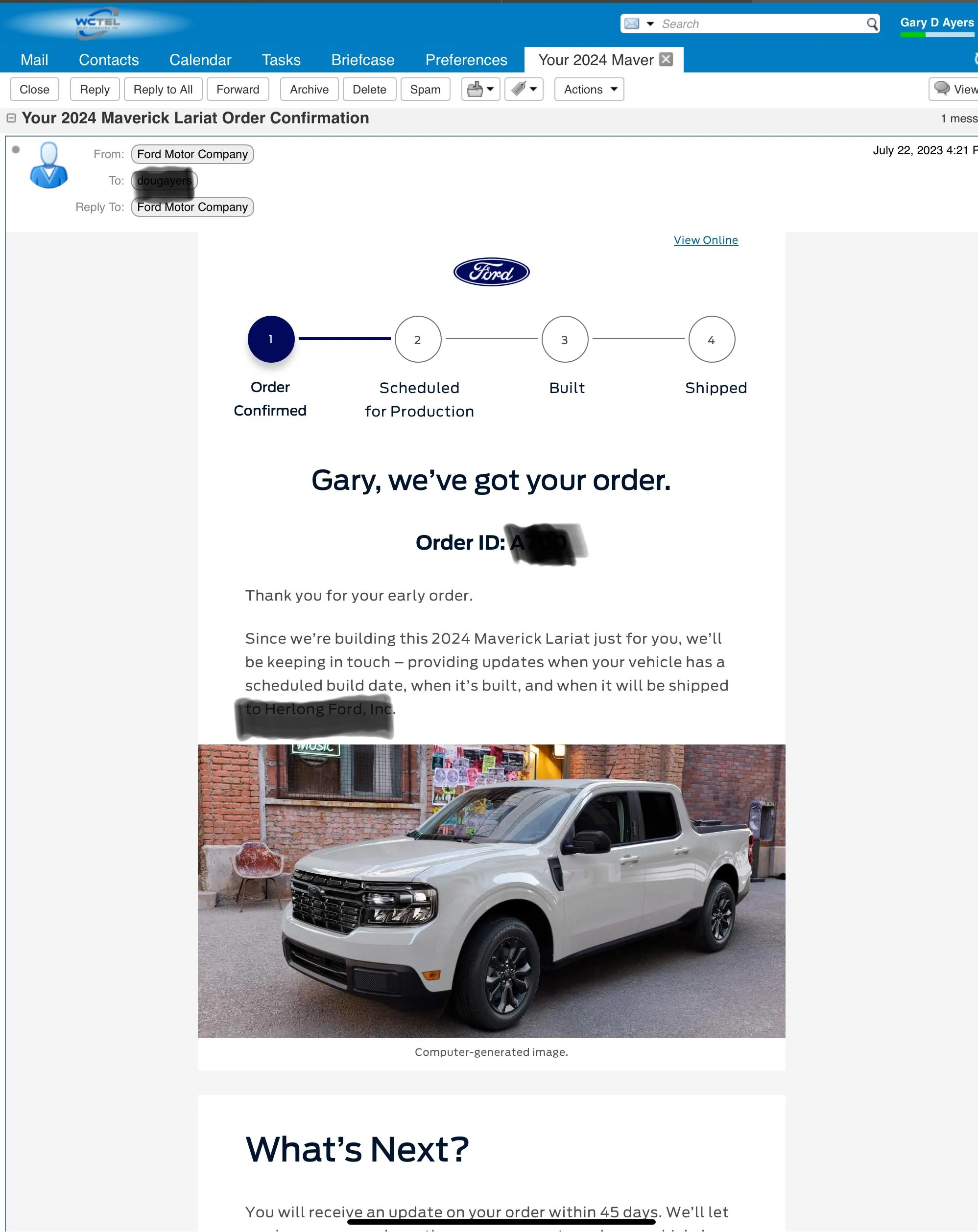 Ford Maverick ordered August 8th no confirmation IMG_1508