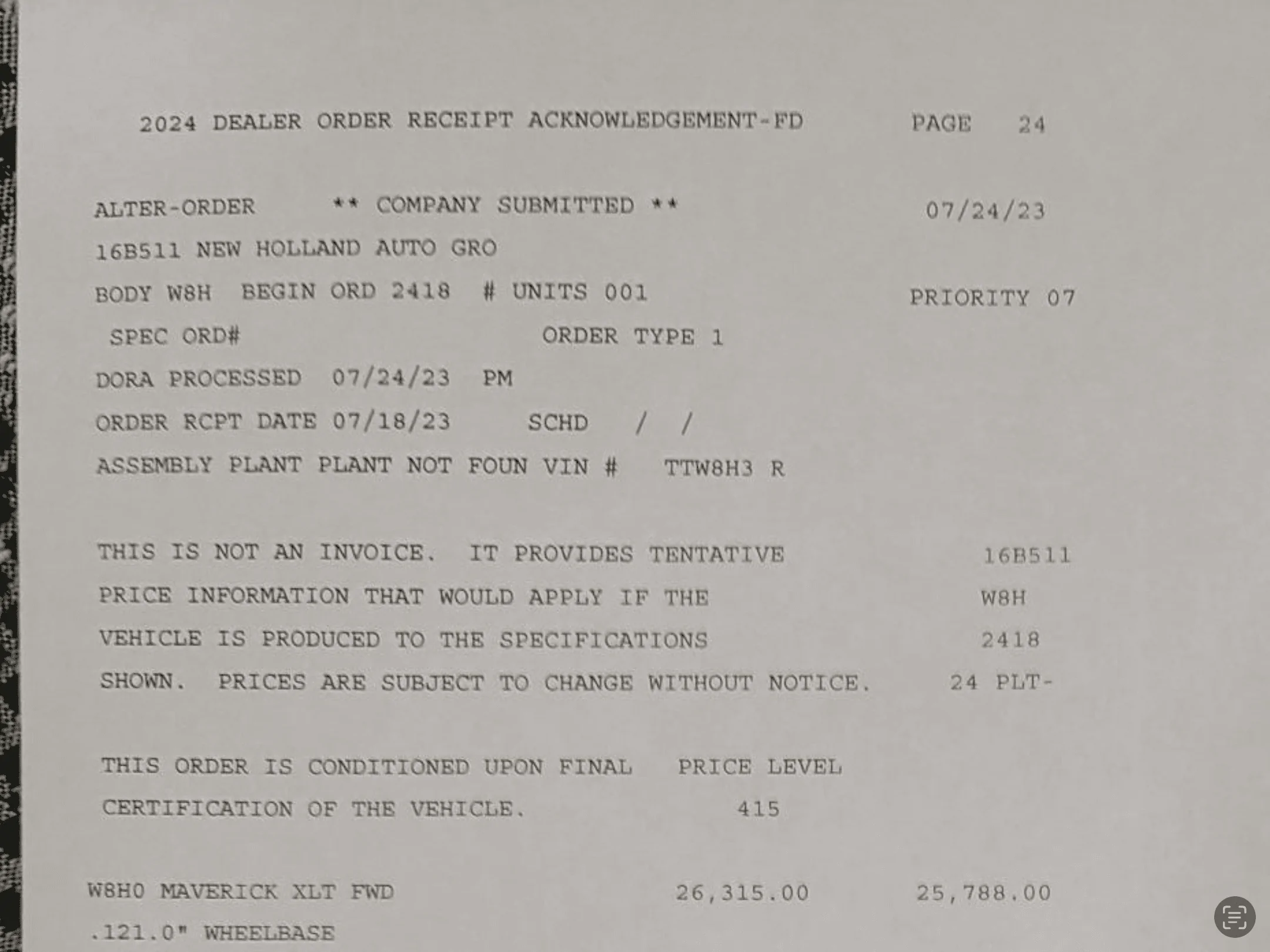 Ford Maverick ordered August 8th no confirmation IMG_1002