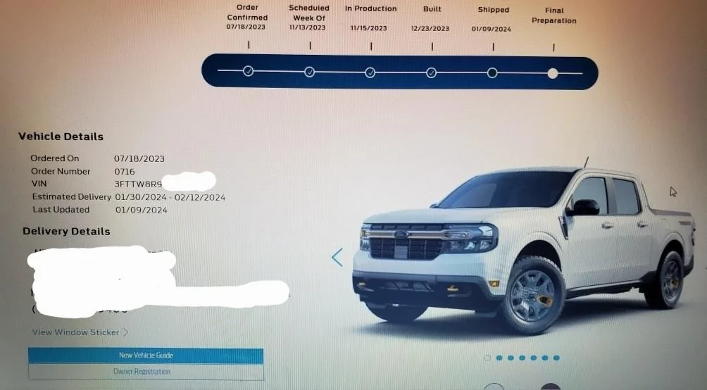 Ford Maverick Anyone here with a 11/13 build week or later had their production delayed? Resized_20240110_092048
