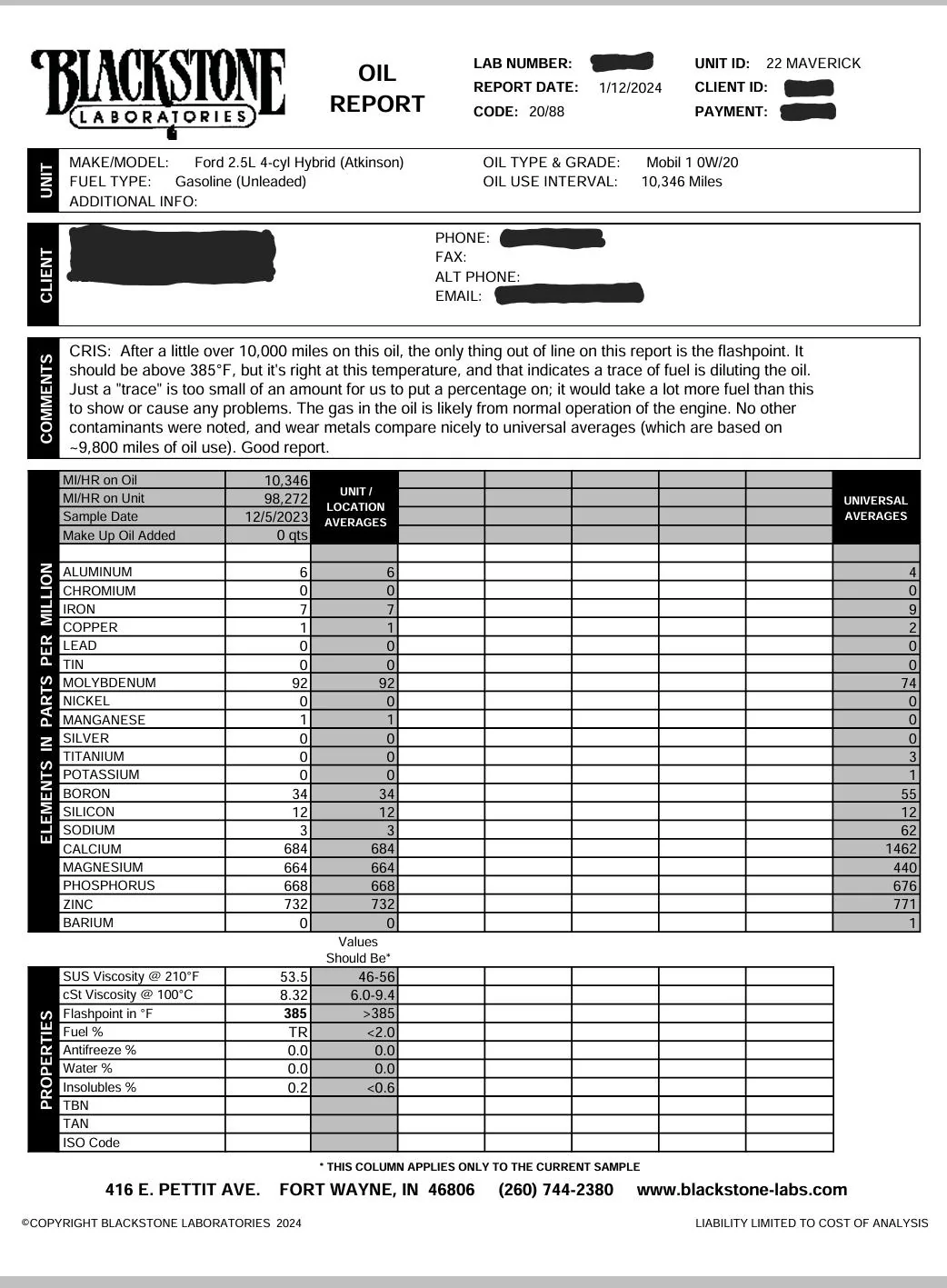 Ford Maverick 98K Miles Blackstone Lab Oil Report Analysis (Maverick Hybrid) Screenshot_20240112_172130_Adobe Acrobat