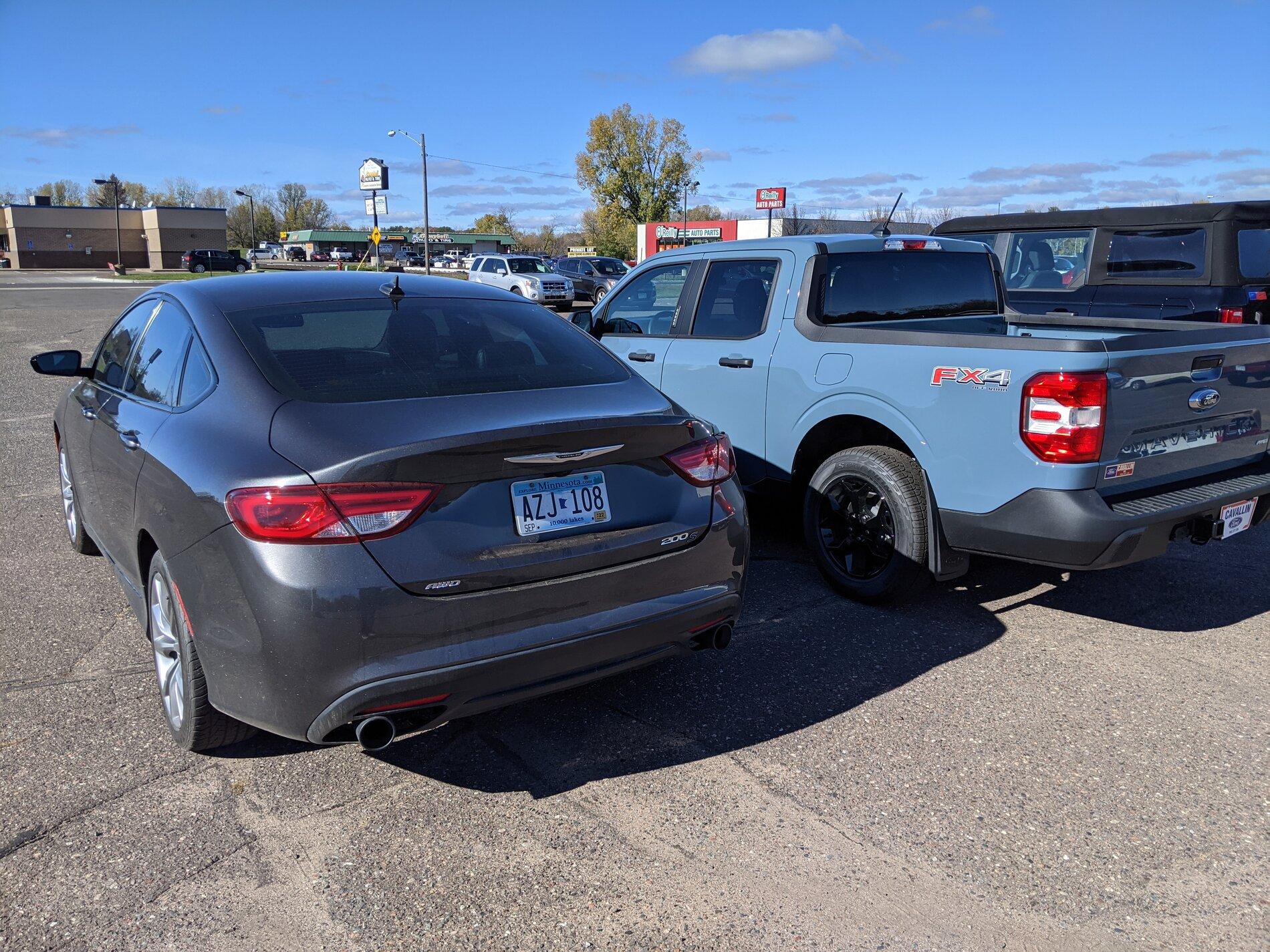 Ford Maverick Ford Maverick size vs 2016 Chrysler 200 PXL_20211025_180640127