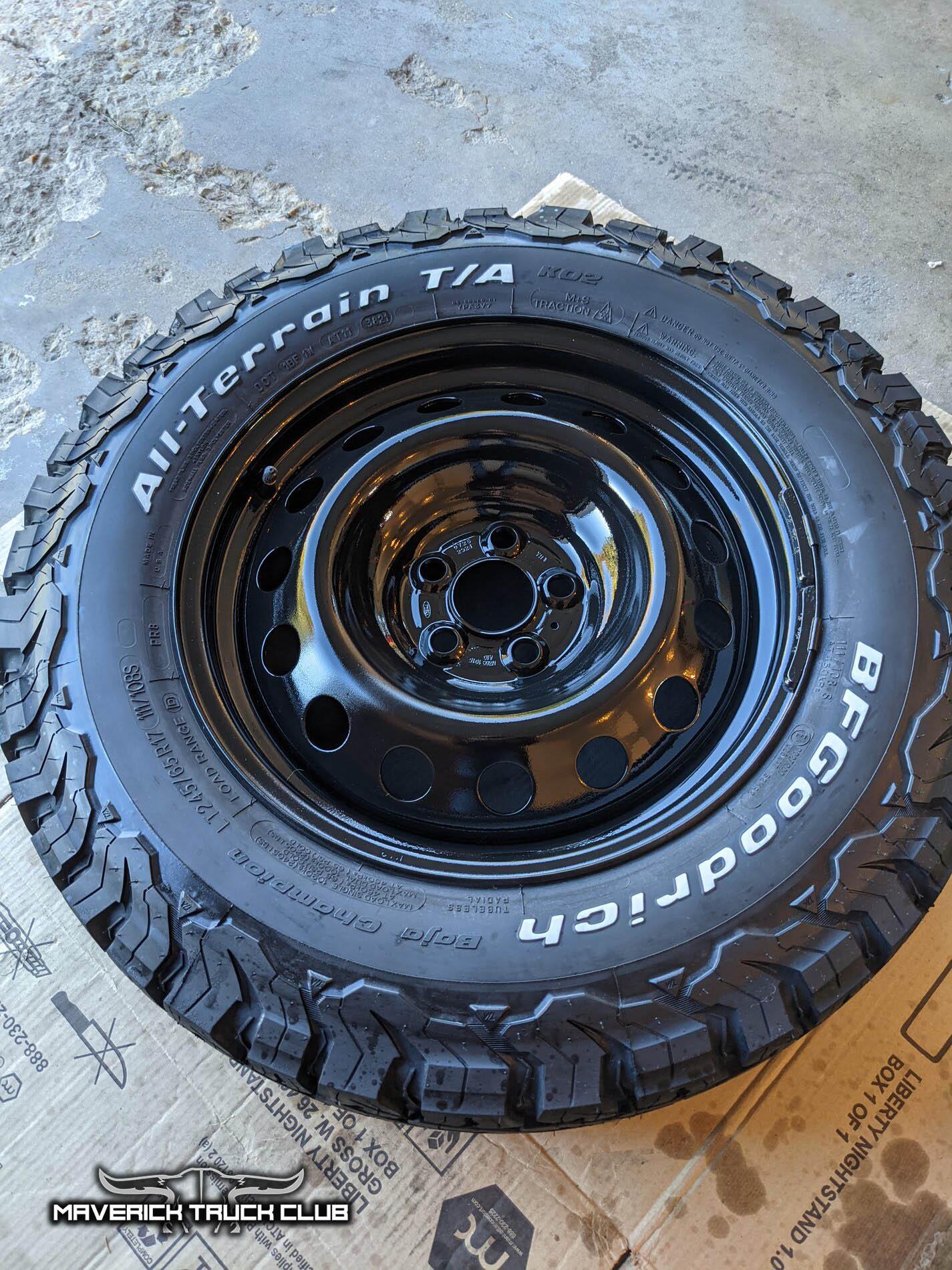 2022 Ford Maverick painted black steelies steel wheels on BFGoodrich KO2 245:65:17 1.jpg