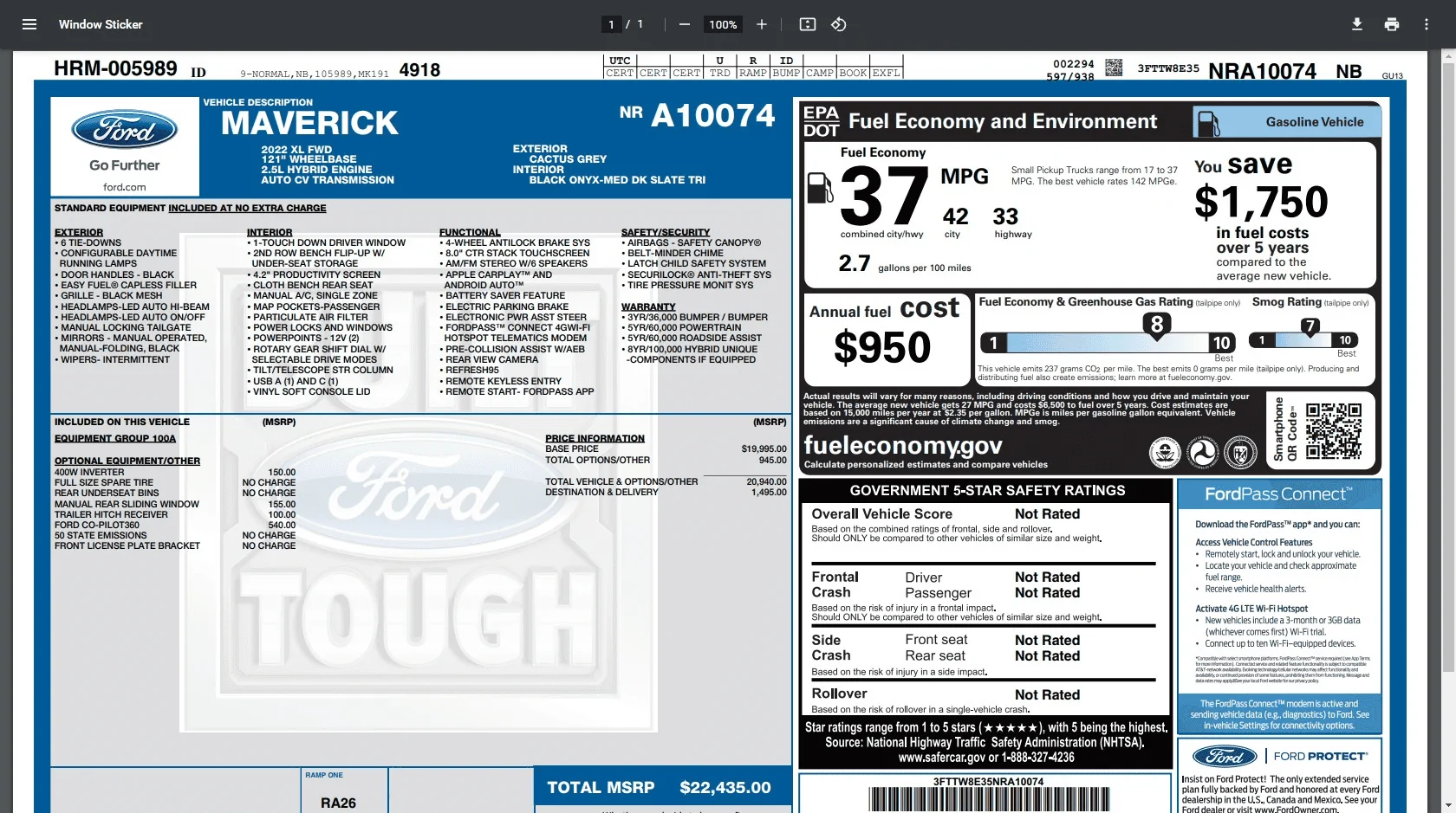 Ford Maverick Any hybrid orders with updated window stickers? 1635299462043