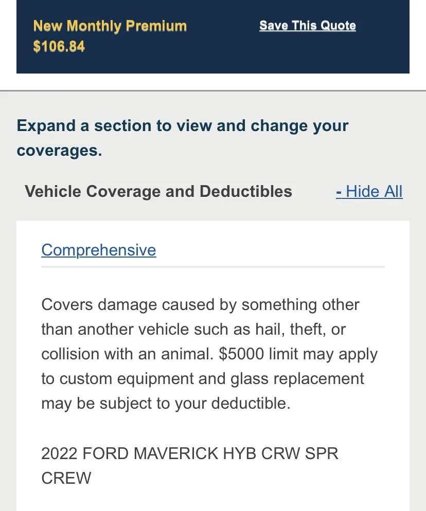 Ford Maverick Hybrid insurance quote 56B964E6-A39C-4E22-A213-32BC90F84E0E