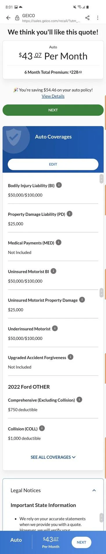Ford Maverick Hybrid insurance quote Screenshot_20211028-080118_Samsung Internet
