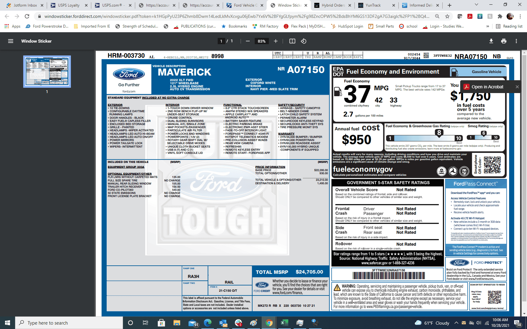 Ford Maverick Hybrid Orders - check your windows sticker! Mine has MPG figures and EPA hold message removed 1635433603355