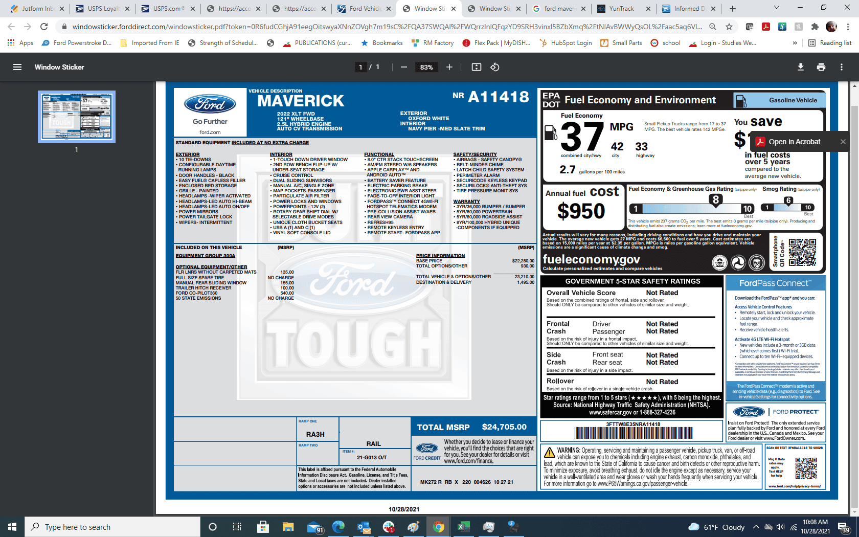 Ford Maverick Hybrid Orders - check your windows sticker! Mine has MPG figures and EPA hold message removed 1635433837303