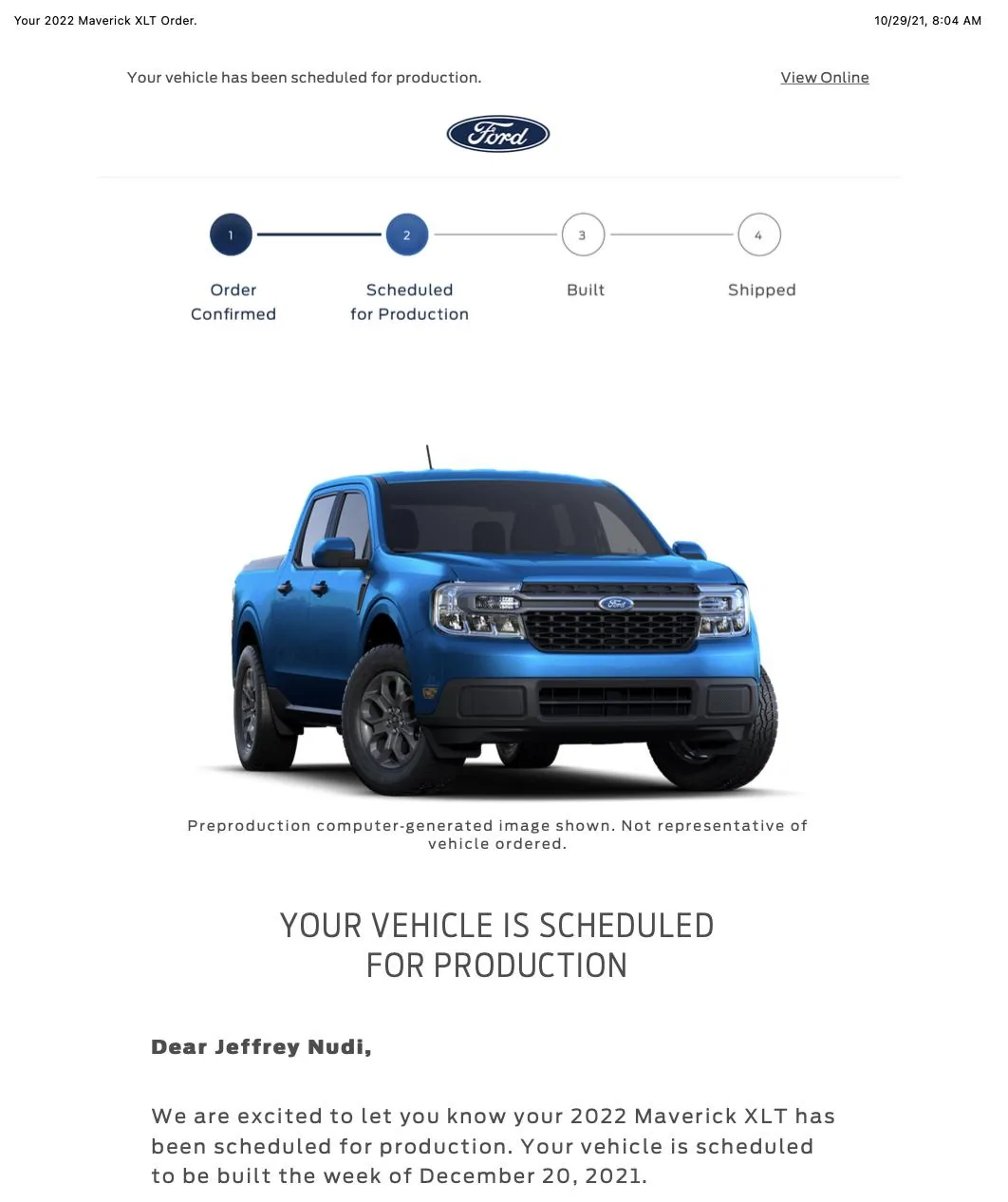 Ford Maverick 📣10/28 Scheduling Email Received Group [Emails coming in a day late!] Page1