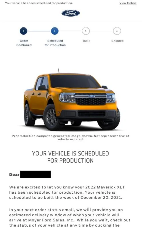 Ford Maverick 📣10/28 Scheduling Email Received Group [Emails coming in a day late!] maverick build
