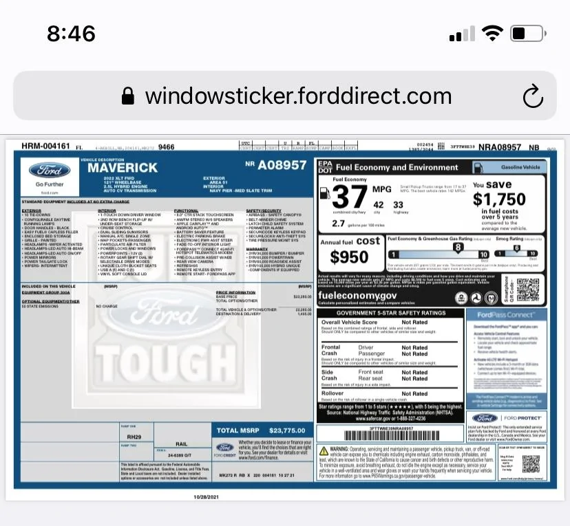 Ford Maverick Any hybrid orders with updated window stickers? 81D6365C-46F2-4125-92FE-F56669A14FB0