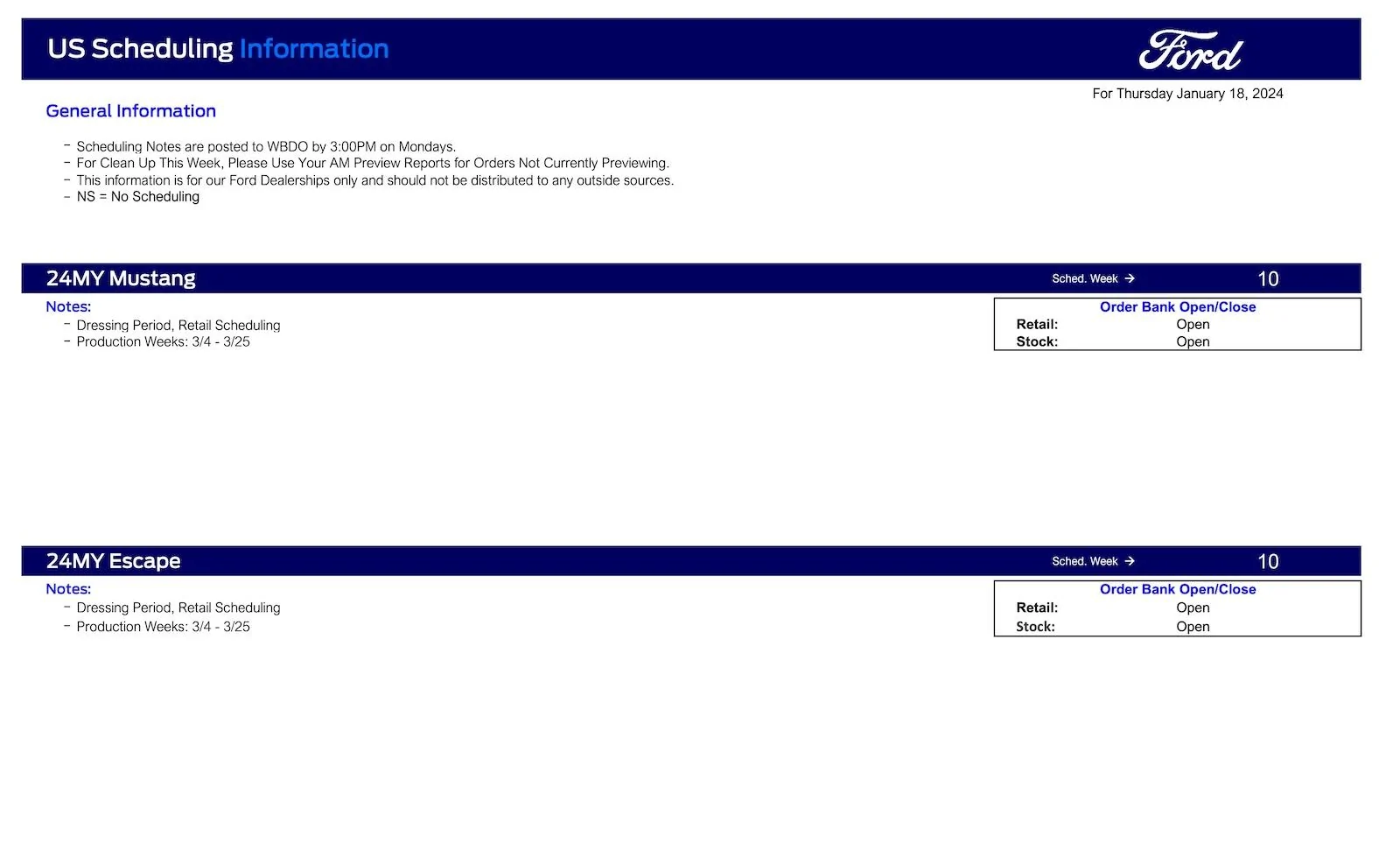 Ford Maverick 2024 Maverick Early Commit / No Stock Scheduling This Week (1/18/24) for Production Weeks 3/4 - 3/25 Ford Scheduling Notes - 1.16.24-1