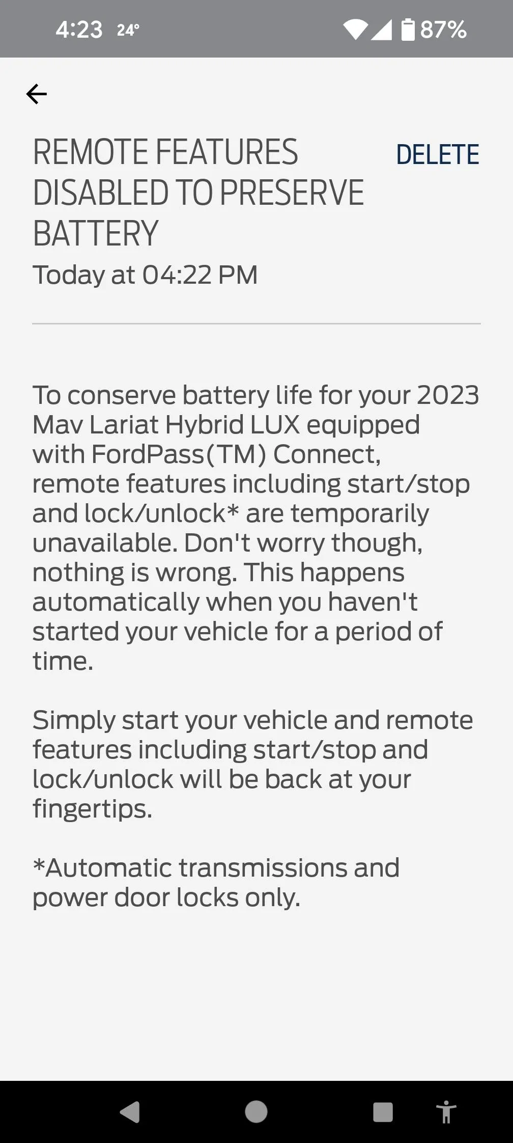 Ford Maverick Had just about enough of battery saver and deep sleep Maverick FordPass Alert Jan 14 2024 share_5326304712752946649_edited