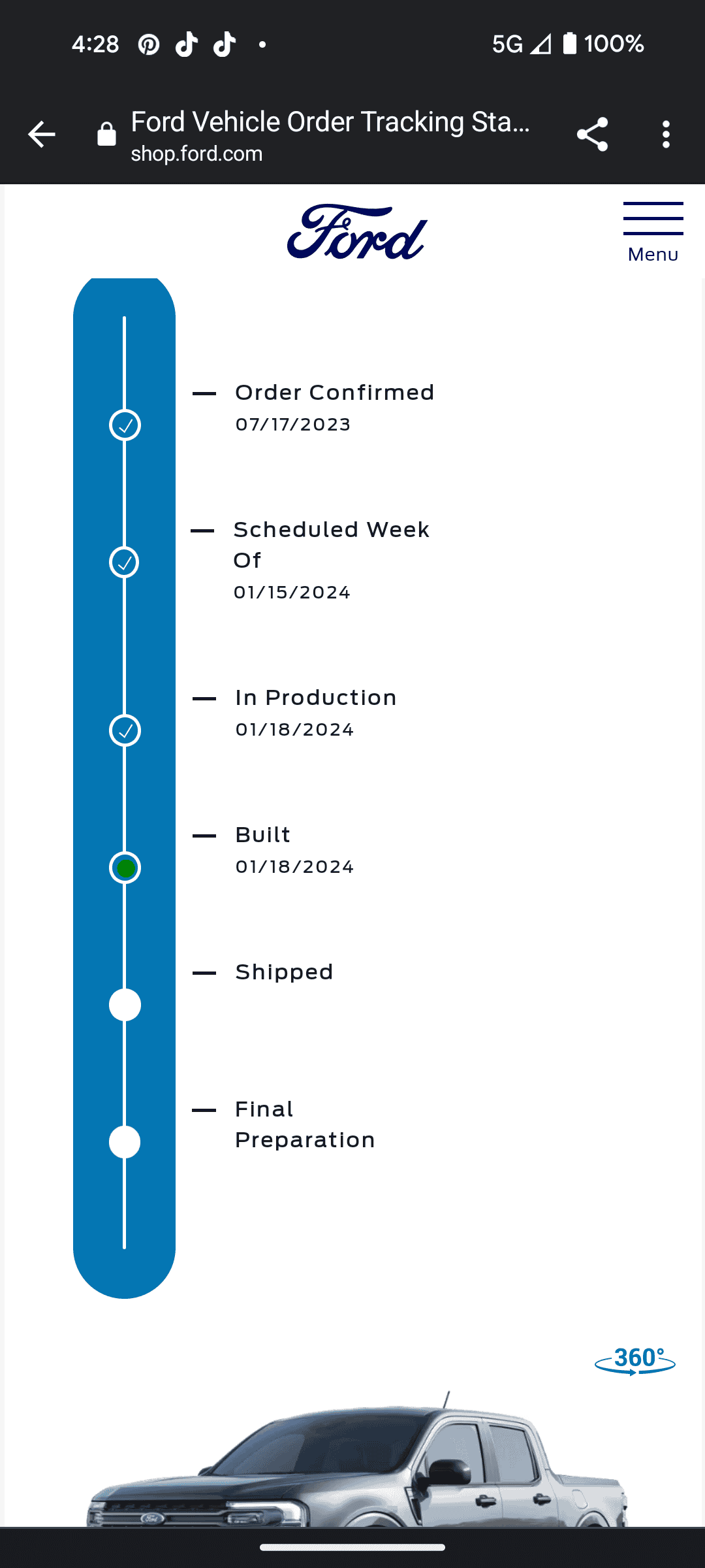 Ford Maverick It's built... Now let's see how long it takes to ship and get here Screenshot_20240119-162838