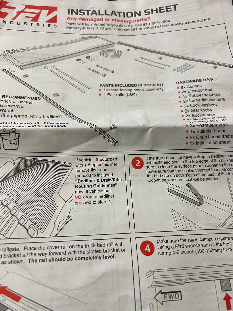 Ford Maverick Ordered the Ford Hard tri-fold cover Installation sheet