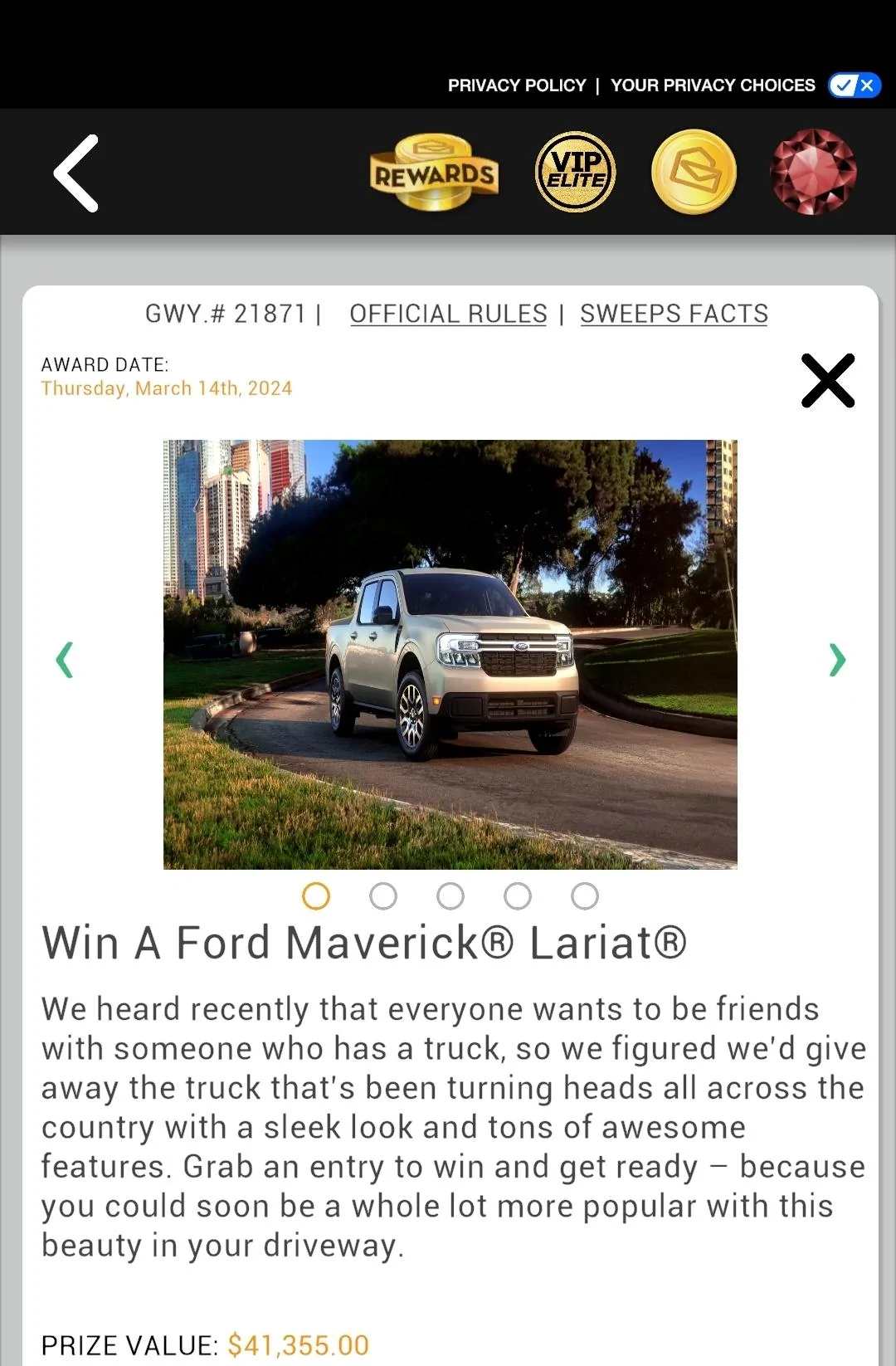 Ford Maverick PCH Maverick giveaway Screenshot_20240121_224910_PCH+