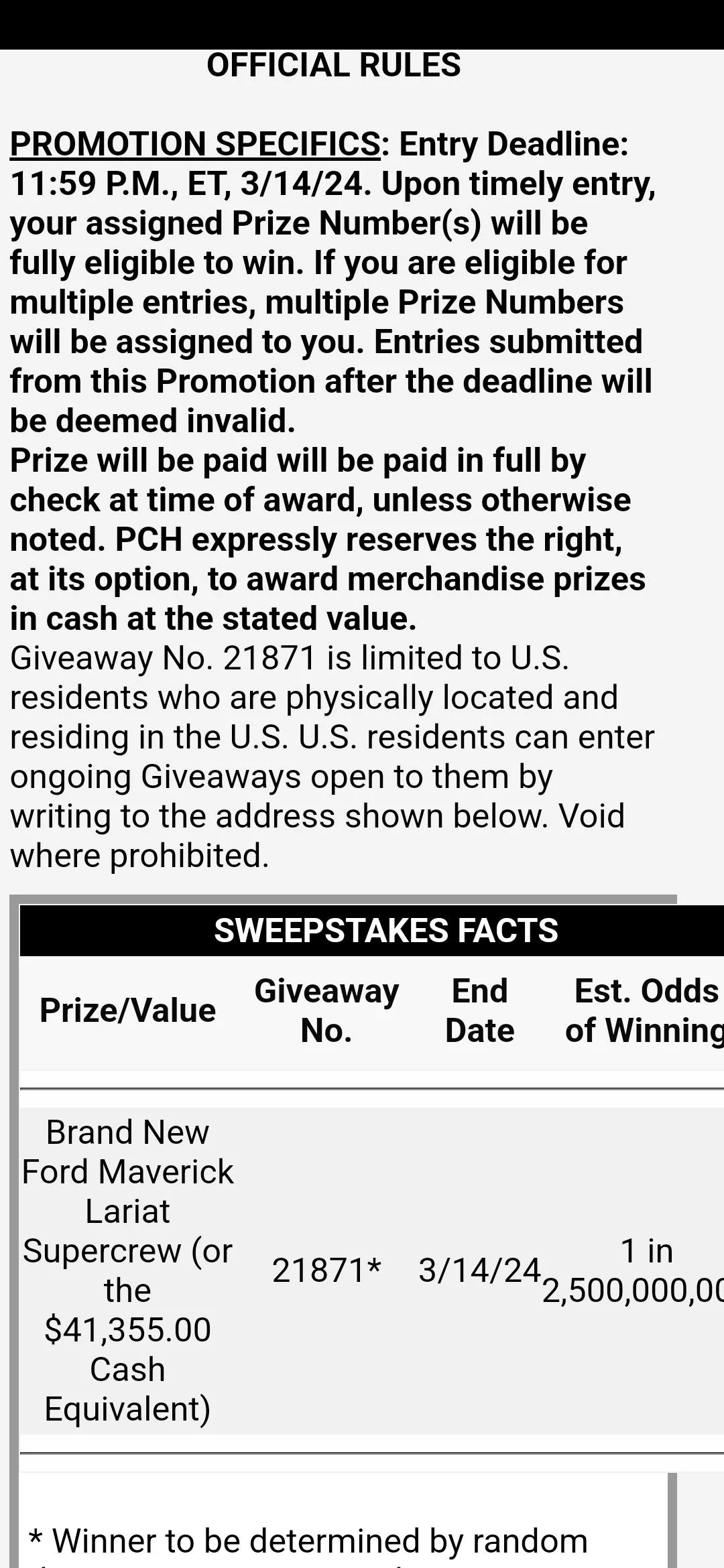 Ford Maverick PCH Maverick giveaway Screenshot_20240121_224814_PCH+