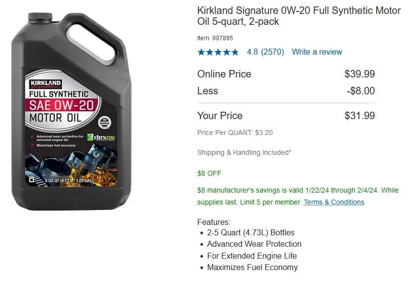 Ford Maverick Costco Oil Sale Costco Oil