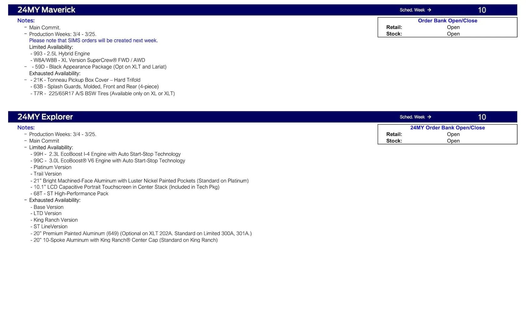 Ford Maverick 2024 Maverick Main Commit Scheduling This Week (1/25/24) for Production Weeks 3/4 - 3/25 Ford Scheduling Notes - 1.22.24-13