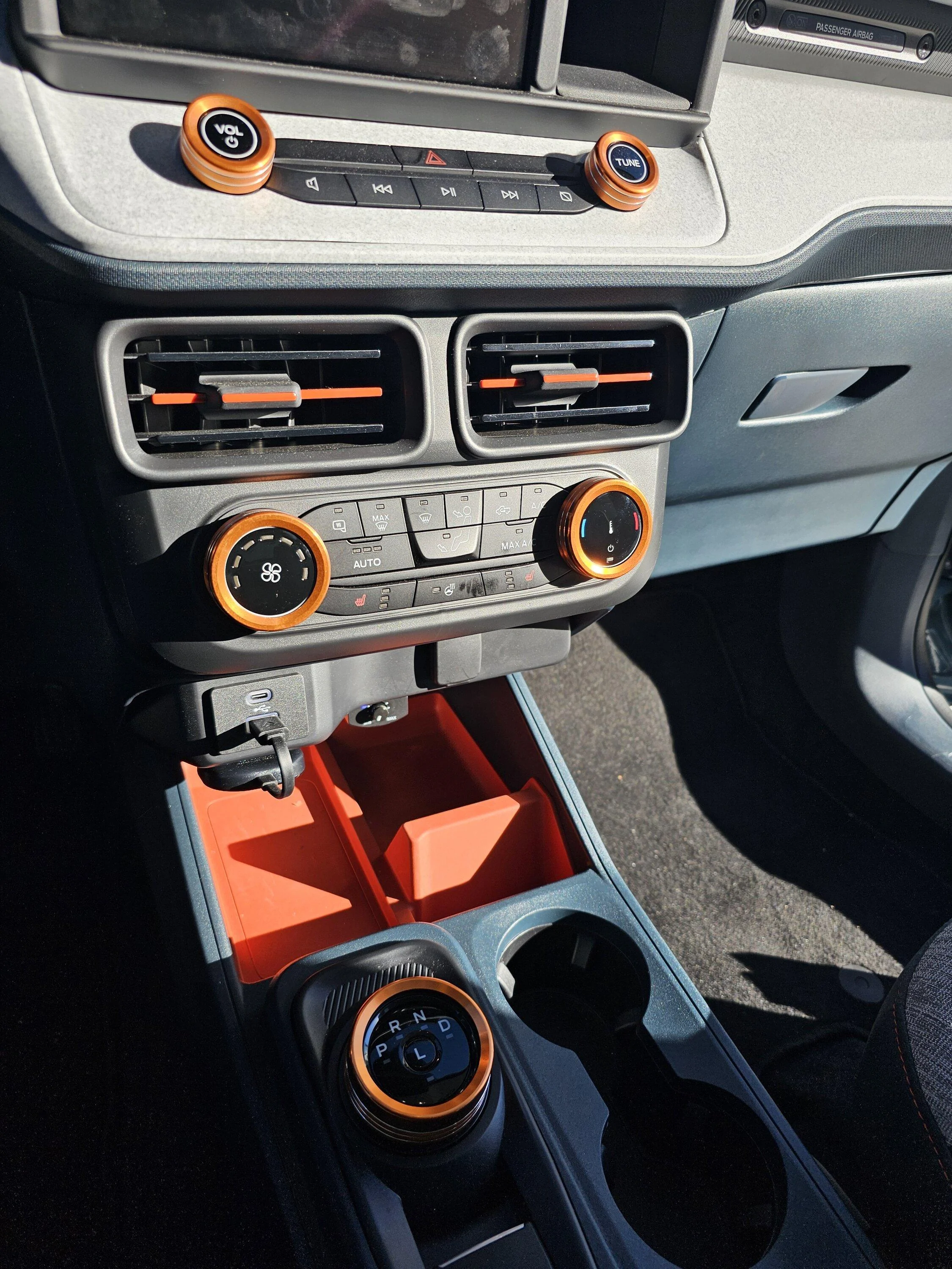 Ford Maverick Tremor Orange Armrest Insert and Dials 20240104_141023