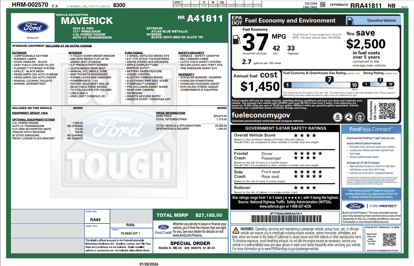 Ford Maverick Anyone scheduled for 1/29 see a window sticker yet? window sticker2
