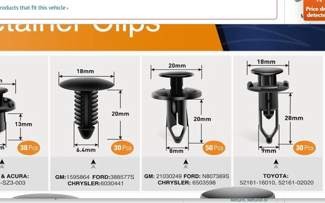 Ford Maverick Part hounds: Part number for wheel well liner plastic rivets? clips