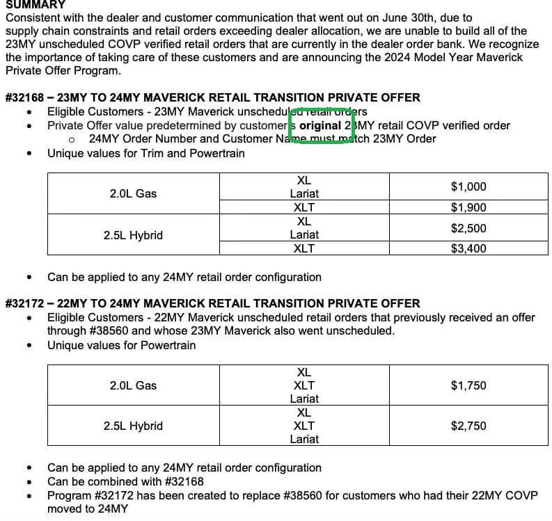Ford Maverick Dealer didn't put my 24 in as a rollover, so I am not getting a Private Offer 1691407814149