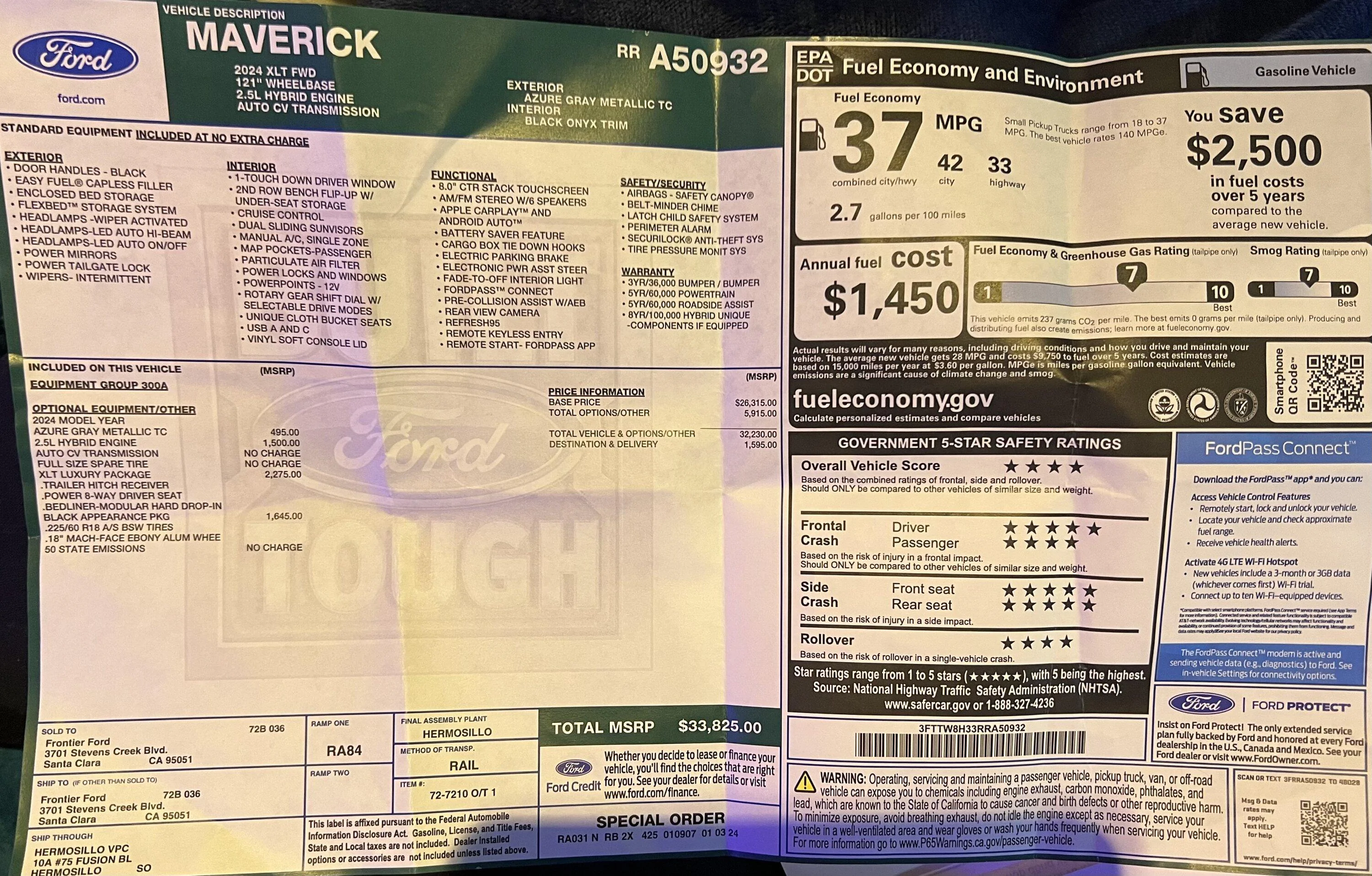 Ford Maverick Just drove my new 2024 Maverick XLT home! Thought I would share my window sticker and pics and such ❤️ IMG_2148
