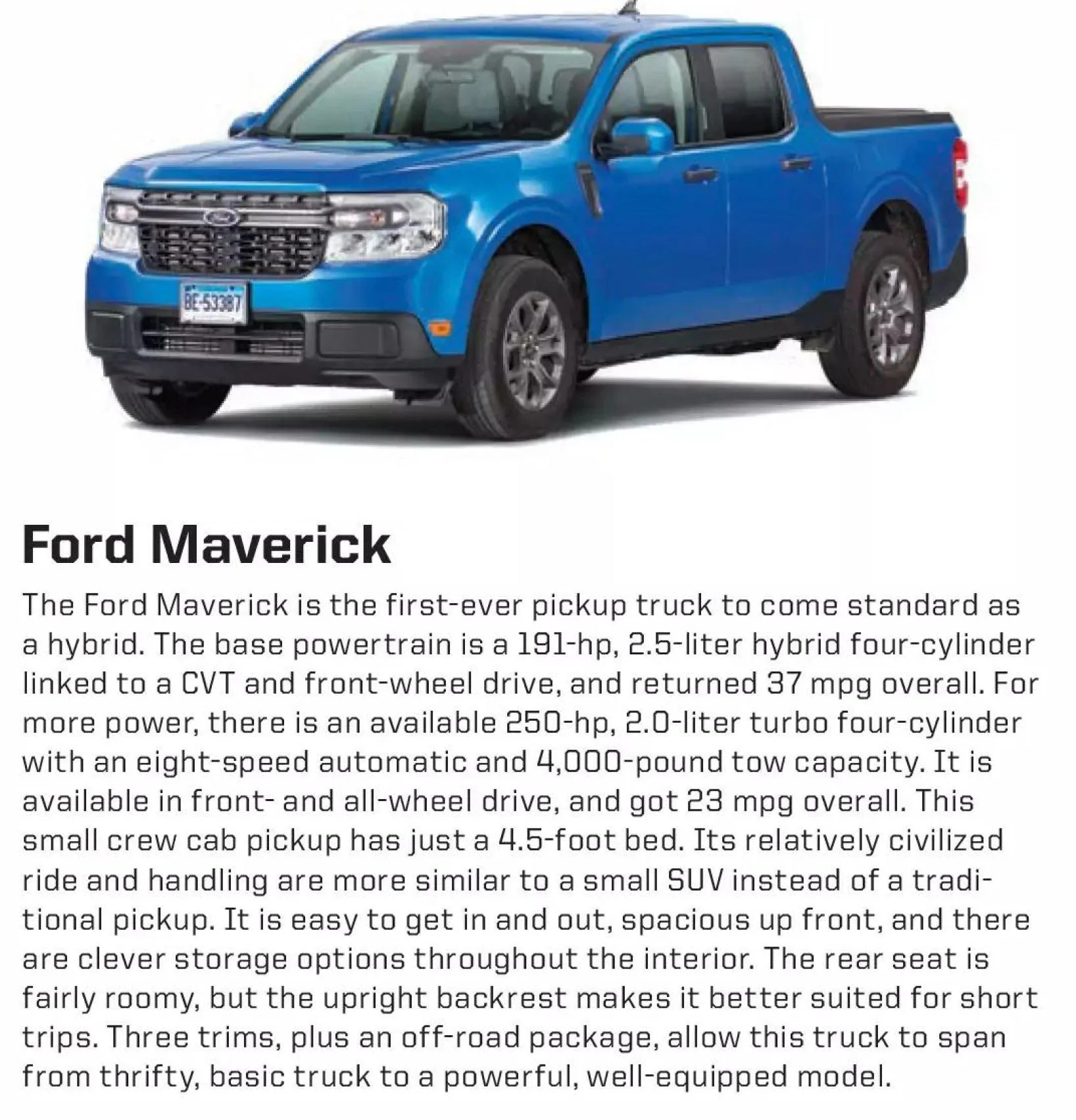 Ford Maverick Consumer Reports Rates Maverick Reliability "Above Average" (April 2024 Issue) Mav