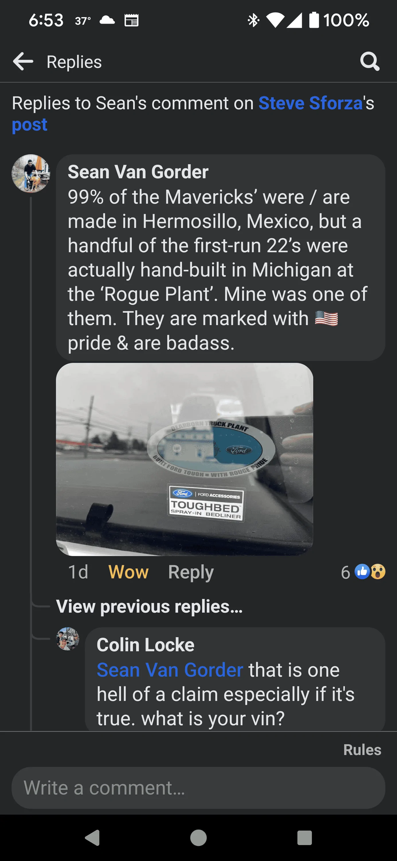 Ford Maverick FB user claims his Maverick was made in Rouge Plant Screenshot_20240224-065315