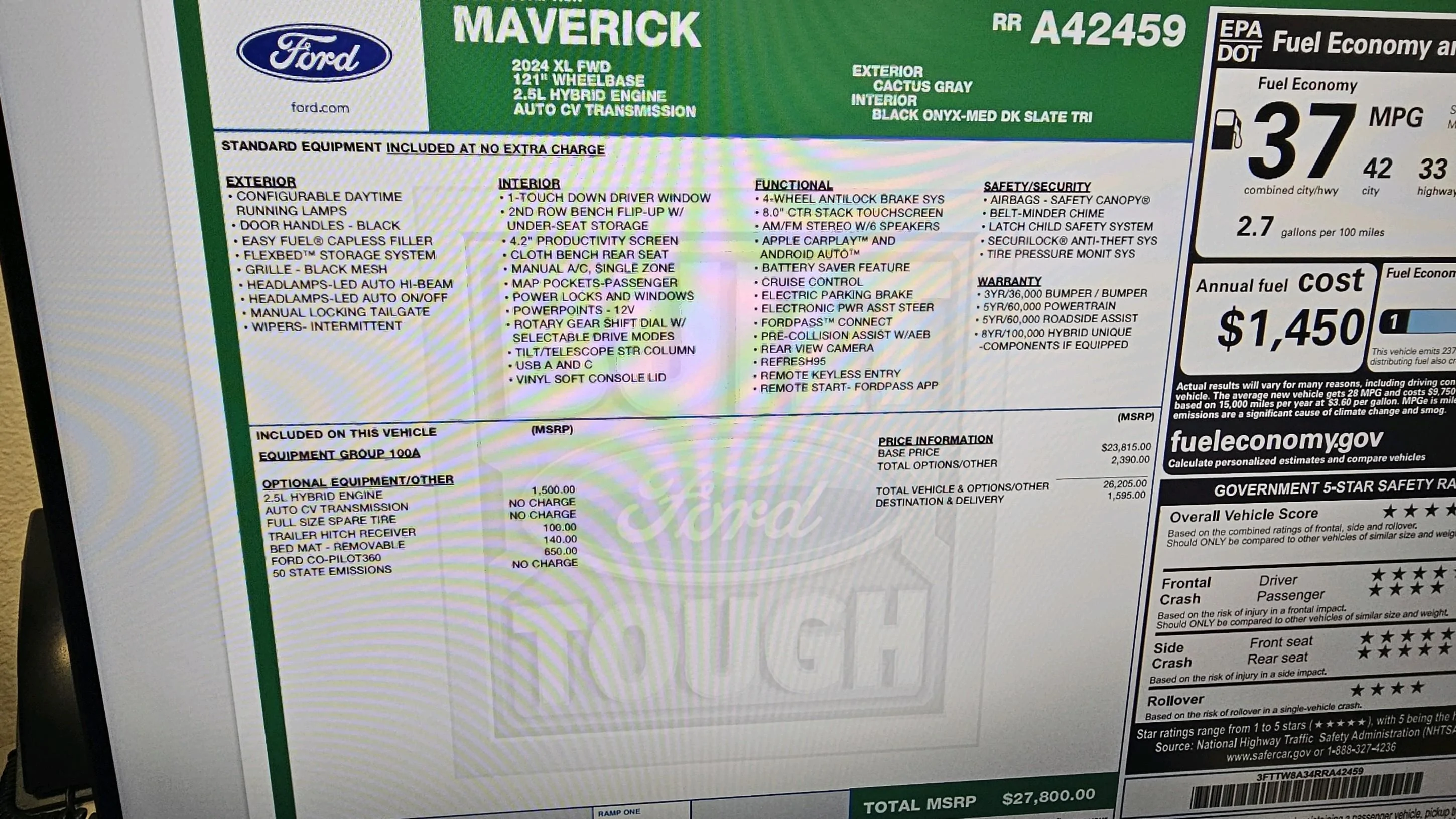 Ford Maverick 2024 XL hybrid in Oracle AZ 20240227_181708